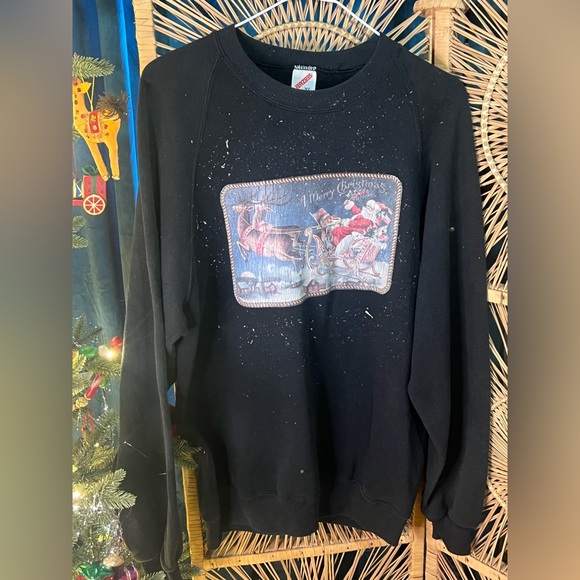 VINTAGE Merry Christmas Black crewneck sweatshirt possibly‎ homemade - Picture 1 of 4